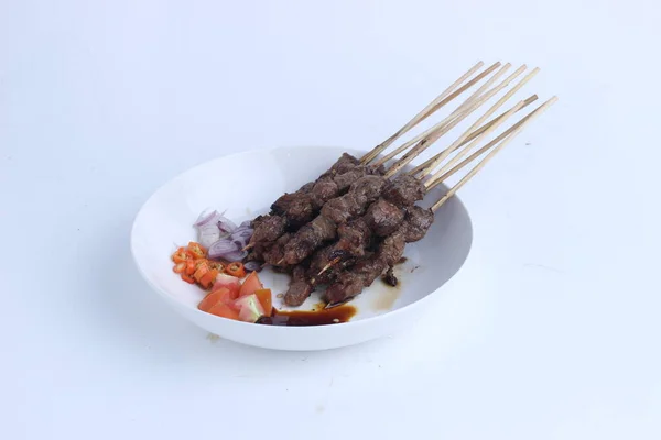 Sate Kambing Lamsvlees Saté Traditioneel Voedsel Uit Indonesië Geïsoleerd Witte — Stockfoto