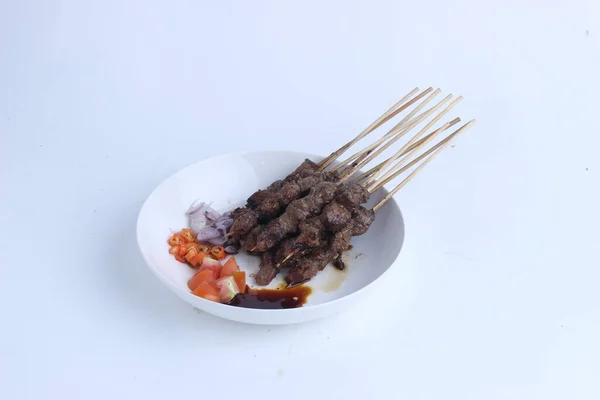 Sate Kambing Lamb Satay Traditional Food Indonesia Isolated White Background — Stock Photo, Image