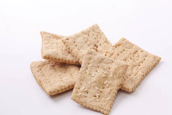 Смачні Хрусткі Крекери Печиво Ізольовані Білому Тлі — стокове фото
