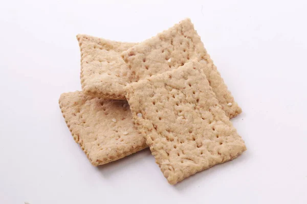 Tasty Crispy Crackers Cookies Isolated White Background — Stock Photo, Image