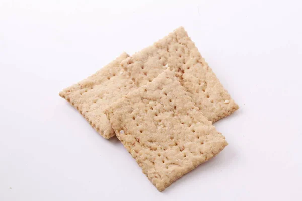 Tasty Crispy Crackers Cookies Isolated White Background — Stock Photo, Image