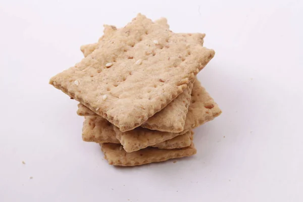 Tasty Crispy Crackers Cookies Isolated White Background — Stock Photo, Image