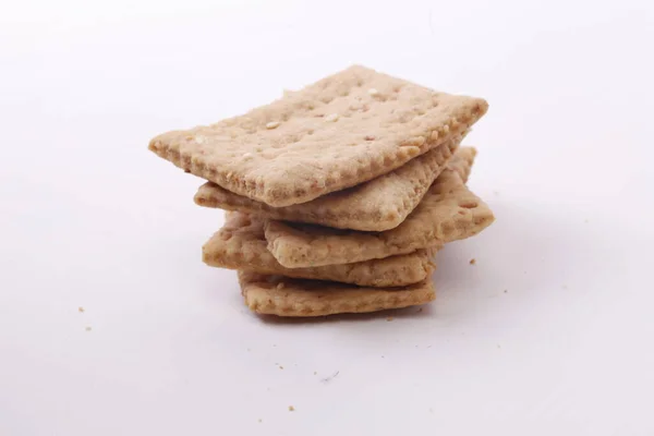 Tasty Crispy Crackers Cookies Isolated White Background — Stock Photo, Image