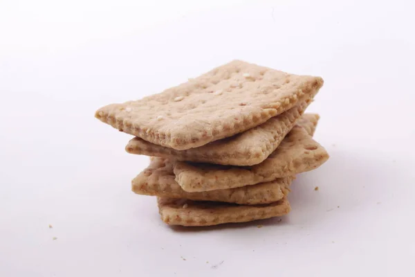 Smaklig Krispiga Kex Cookies Isolerade Vit Bakgrund — Stockfoto