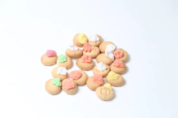 Belly Button Iced Gem Biscuits White Background — Stock Photo, Image