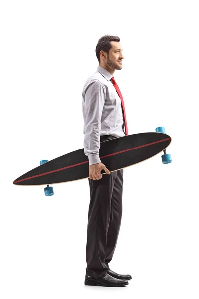 Profilbild Eines Geschäftsmannes Mit Einem Longboard Das Isoliert Auf Weißem — Stockfoto