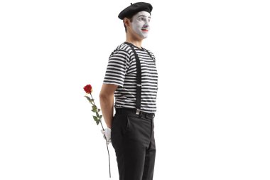 Gül çiçek beyaz arka plan üzerinde izole arkasından tutarak MIME