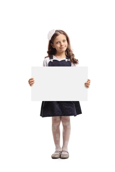 Full Length Portrait Little Girl Holding Blank Signboard Isolated White — Stock Photo, Image