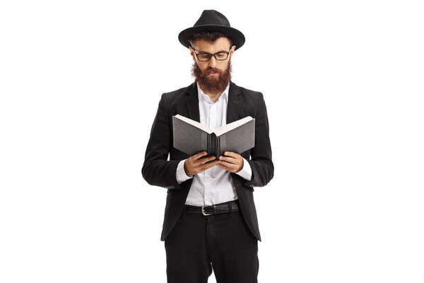 Religious man reading a book isolated on white background