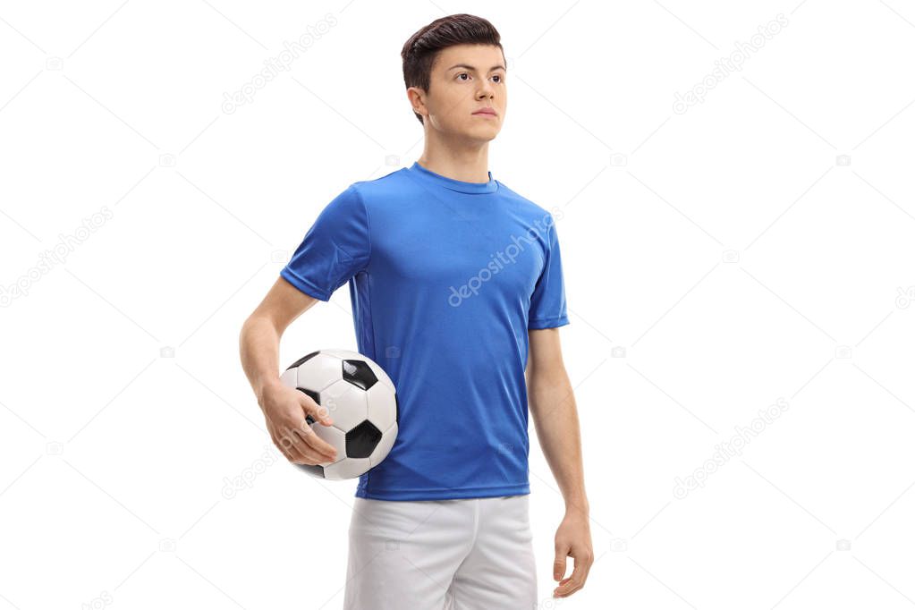 Teenage soccer player isolated on white background