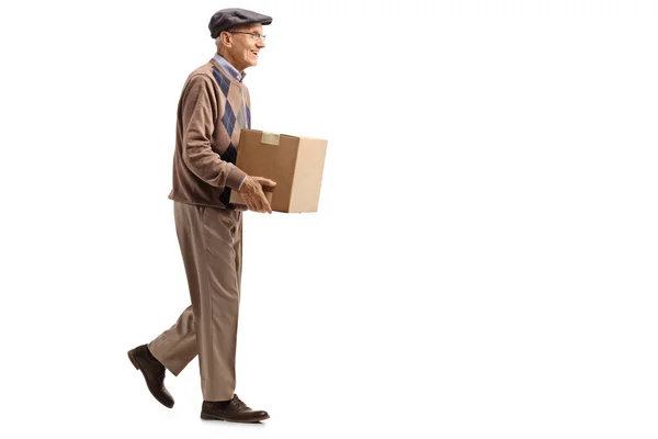 Profilbild Voller Länge Von Einem Senior Der Ein Paket Isoliert — Stockfoto