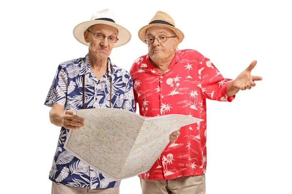 Lost Elderly Tourists Map Isolated White Background — Stock Photo, Image