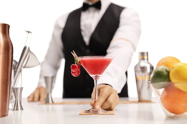 Barman Offering His Signature Cocktail Isolated White Background — Stock Photo, Image