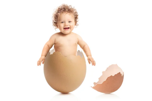 Baby Boy Coming Out Eggshell Isolated White Background — Stock Photo, Image