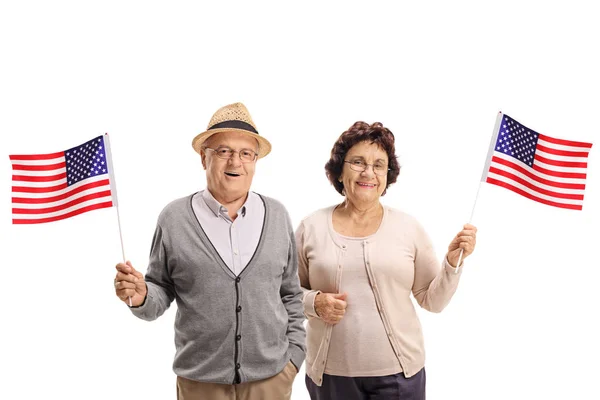 Seniorer Med Usa Flaggor Isolerad Vit Bakgrund — Stockfoto