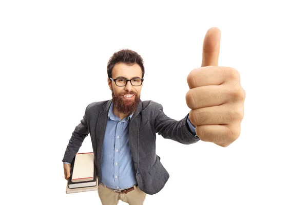Professor Holding His Thumb Isolated White Background — Stock Photo, Image