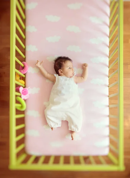 Adorable Baby Girl Lying Cot Bed — Stock Photo, Image