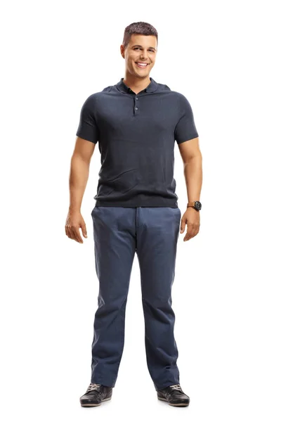 Full Length Portrait Casual Young Man Standing Looking Camera Isolated — Stock Photo, Image