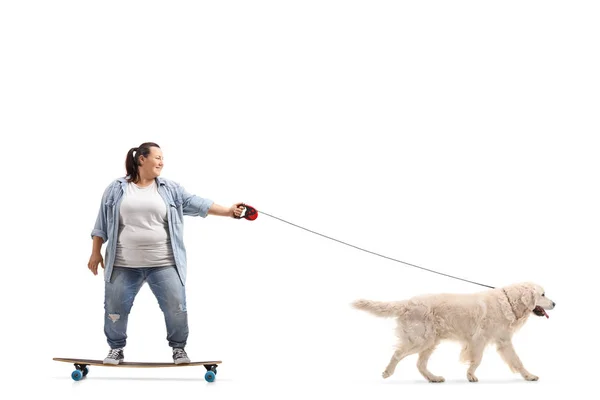 Profilbild Einer Jungen Frau Auf Einem Longboard Die Einen Hund — Stockfoto