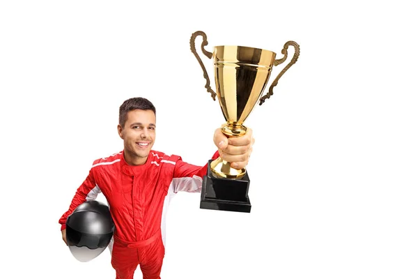 Racer Winner Gold Trophy Cup Isolated White Background — Stock Photo, Image