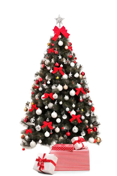 Studio Πυροβολισμό Του Ένα Στολισμένο Χριστουγεννιάτικο Δέντρο Δώρο Κουτιά Unbder — Φωτογραφία Αρχείου