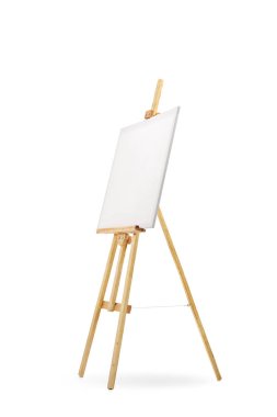 Tuval üzerinde beyaz arka plan izole bir ahşap şövale üzerinde