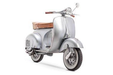 Beyaz arka plan üzerinde izole vintage 1961 IBF 150 Vespa scooter