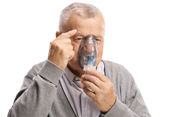 Elderly Man Using Inhalation Mask Isolated White Backgroun — Stock Photo, Image