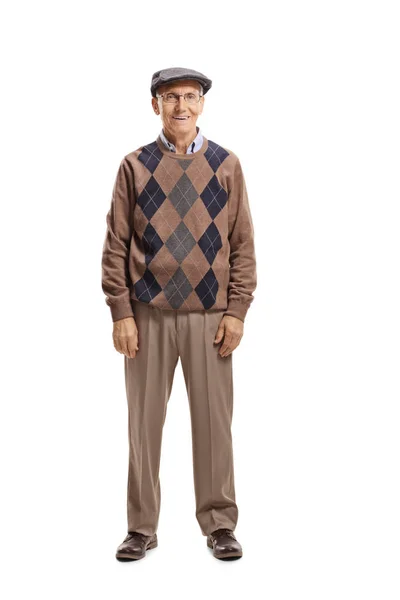Celé Délce Portrét Starší Muž Stojící Izolovaných Bílém Pozadí — Stock fotografie