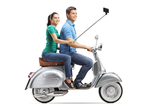Photo Profil Pleine Longueur Jeune Couple Prenant Selfie Sur Une — Photo