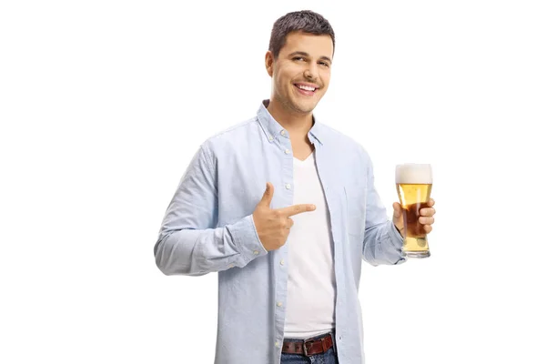 Schöner Junger Mann Der Ein Pint Bier Der Hand Hält — Stockfoto