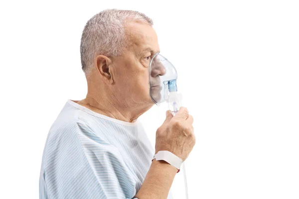Elderly Patient Inhalation Mask Isolated White Background — Stock Photo, Image
