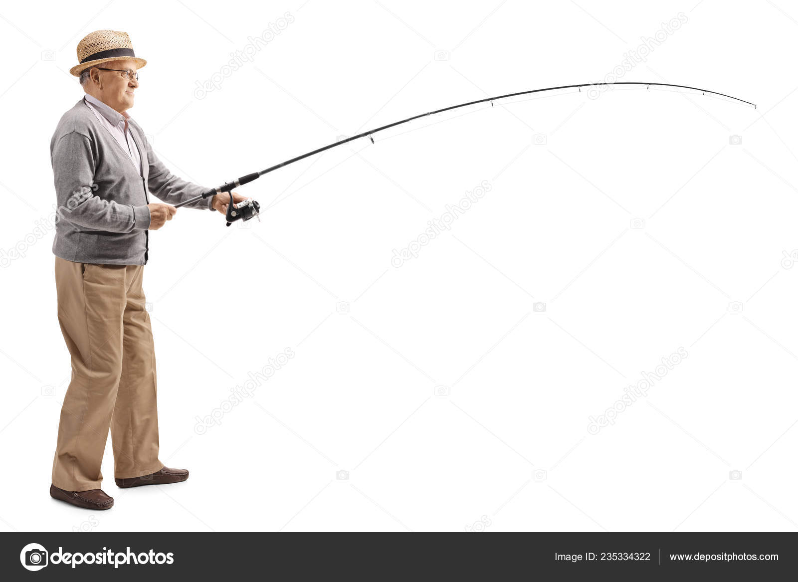 Full Length Shot Mature Man Fishing Rod Isolated White Background — Stock  Photo © ljsphotography #235334322