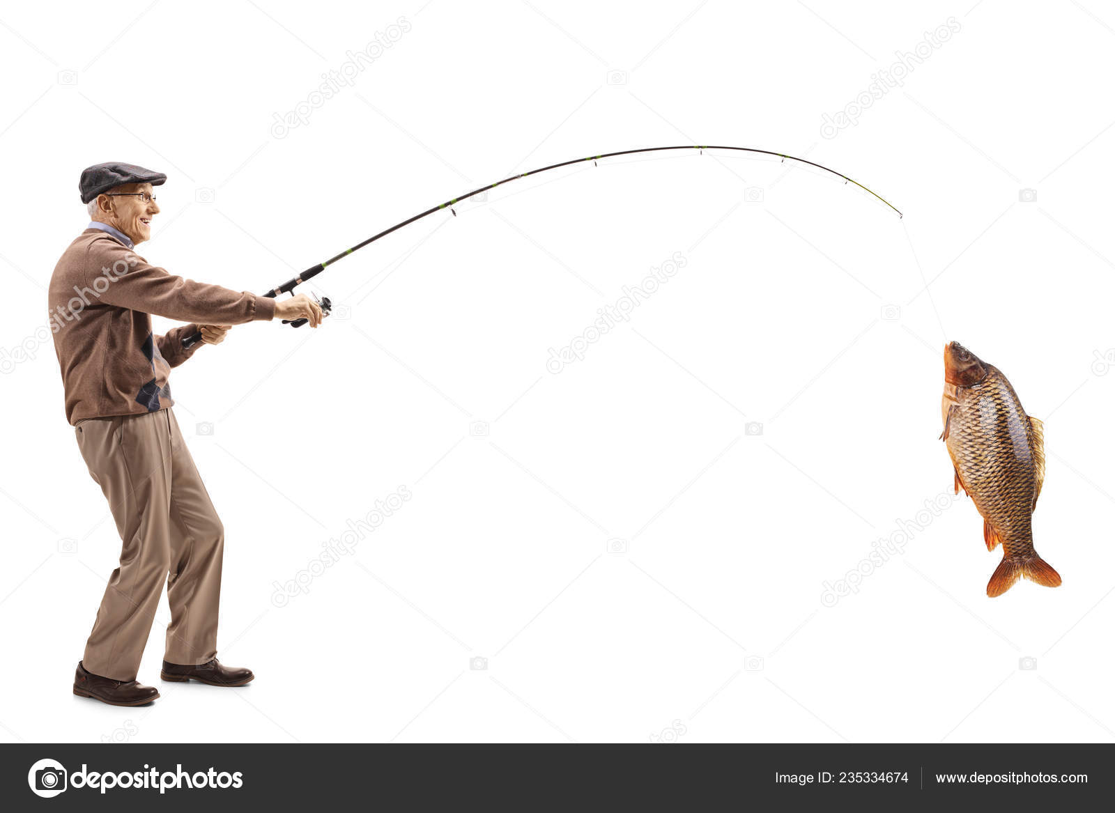 Full Length Shot Senior Fisherman Big Carp Fishing Rod Isolated — Stock  Photo © ljsphotography #235334674
