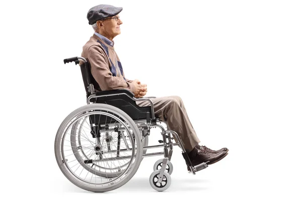 Full Length Profile Shot Senior Man Wheelchair Isolated White Background — Stock Photo, Image