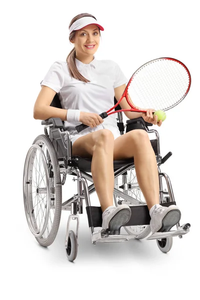 Jeune Joueuse Tennis Fauteuil Roulant Isolée Sur Fond Blanc — Photo