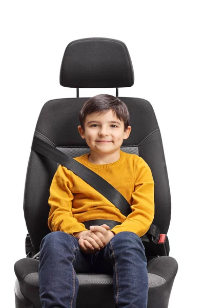 Criança Sexo Masculino Sentado Assento Carro Com Cinto Segurança Isolado — Fotografia de Stock
