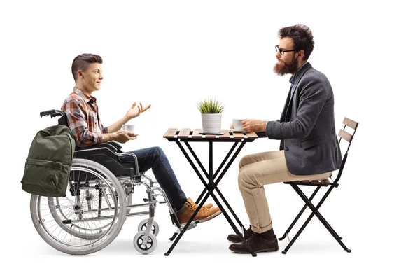 Plan Profil Complet Étudiant Mâle Avec Une Tasse Café Dans — Photo