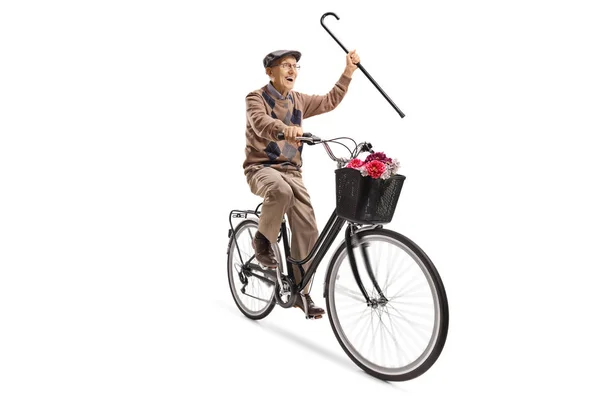 Volledige Lengte Shot Van Een Vrolijke Senior Man Fietsen Het — Stockfoto