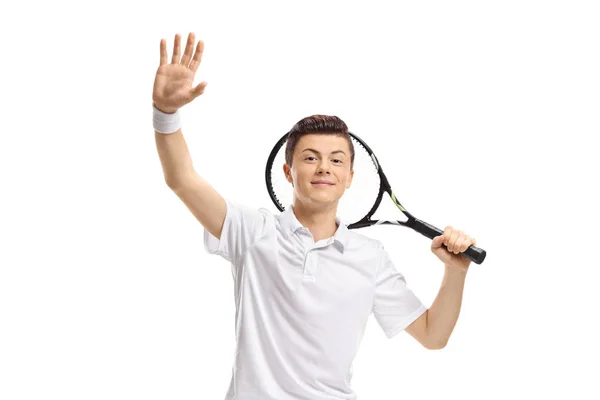 Tizenéves Teniszező Integetett Elszigetelt Fehér Háttér — Stock Fotó