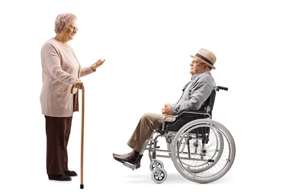Full Length Profile Shot Elderly Man Sitting Wheelchair Listening Senior — Stock Photo, Image