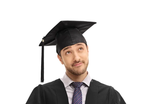 Retrato Estudiante Masculino Graduado Pensativo Vestido Aislado Sobre Fondo Blanco — Foto de Stock