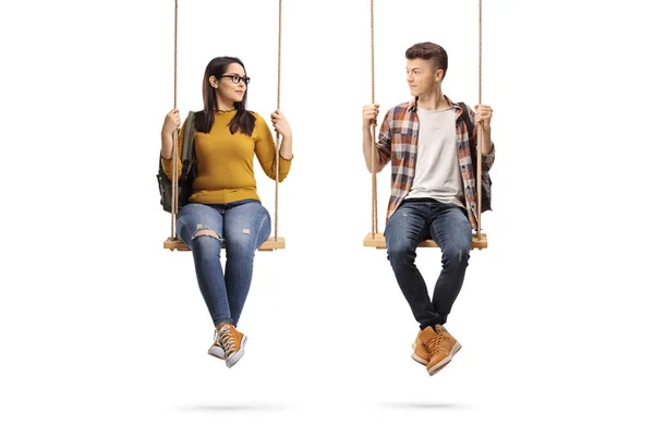 Full Length Shot Female Male Student Swing Looking Each Other — Stock Photo, Image