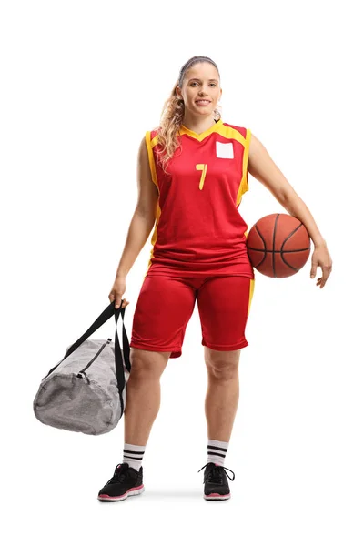 Retrato Larga Duración Una Jugadora Baloncesto Con Una Bolsa Una —  Fotos de Stock