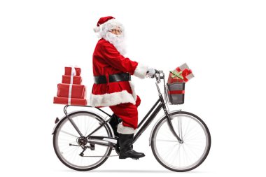 Noel Baba bisiklete biniyor 