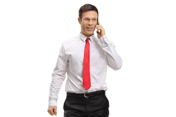 Professionele Man Praten Een Telefoon Geïsoleerd Witte Achtergrond — Stockfoto