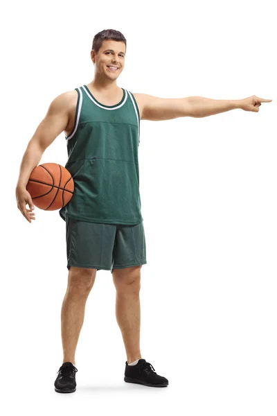 Portrait Complet Jeune Joueur Basket Masculin Maillot Tenant Une Balle — Photo