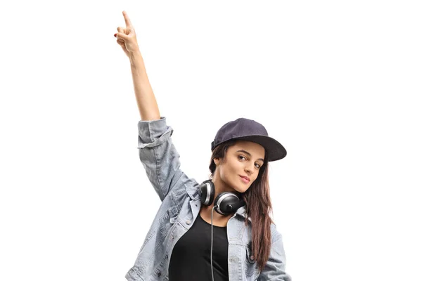 Happy young female with headphones — Stock Photo, Image