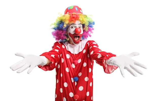 Opgewonden clown verspreiden van armen — Stockfoto