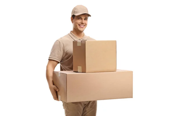 Delivery man med bär boxar — Stockfoto